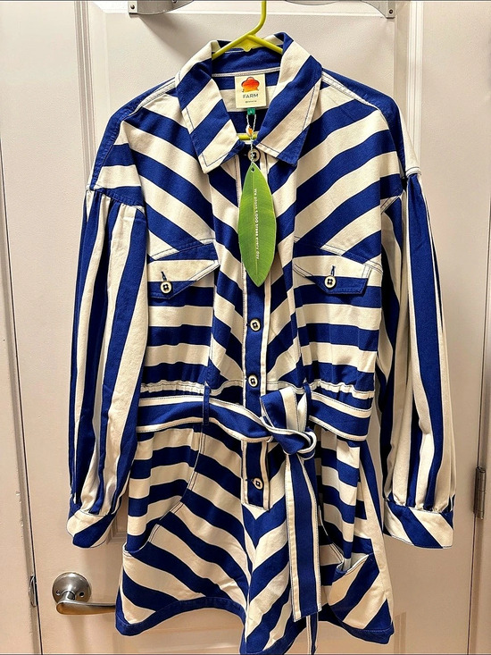 FARM Rio Pants - Farm Rio Striped Belted Romper in Blue & White NWT
